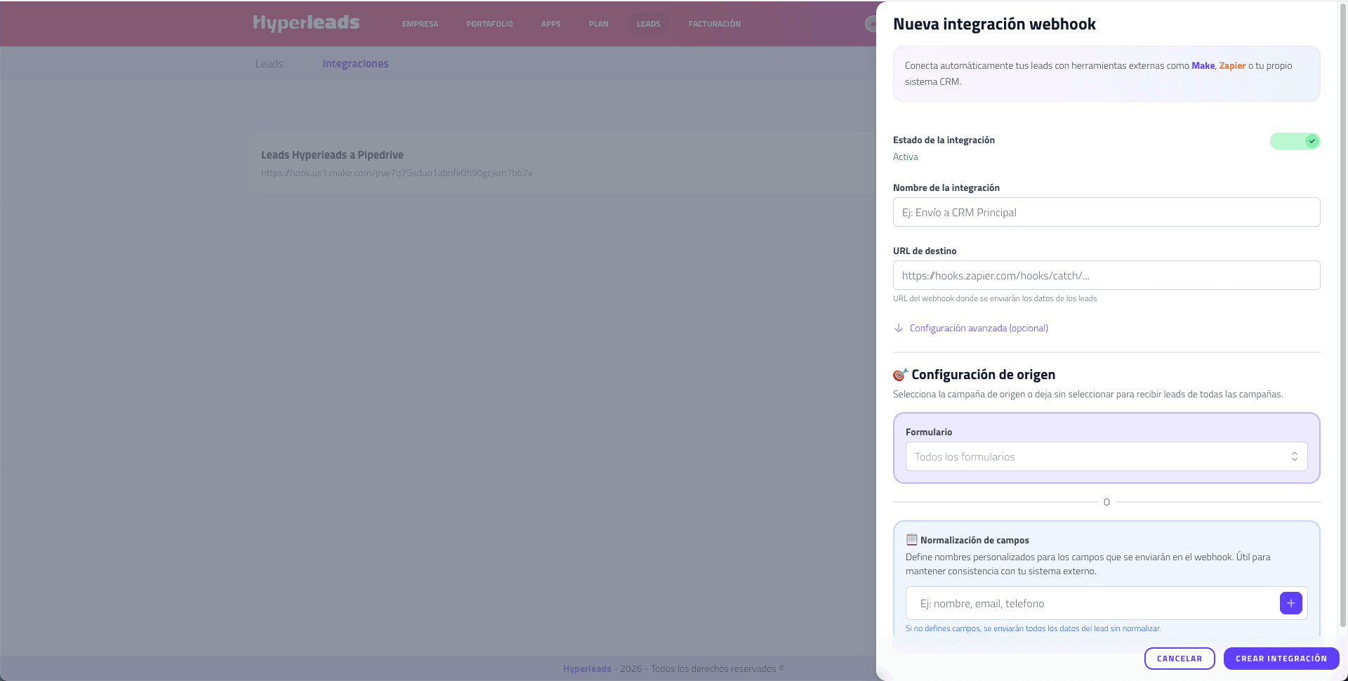 Imagen del proyecto de integración de webhooks en Hyperleads